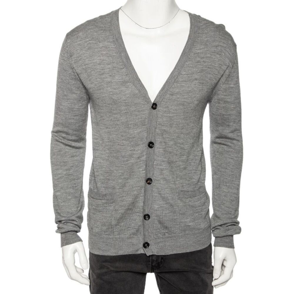 Roberto Cavalli Grey Knit Pocketed Button Front Cardigan M